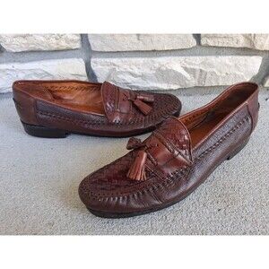 Brass Boot Mens Size 9.5 Leather Tassle Loafers Shoes Brown Handmade Spain